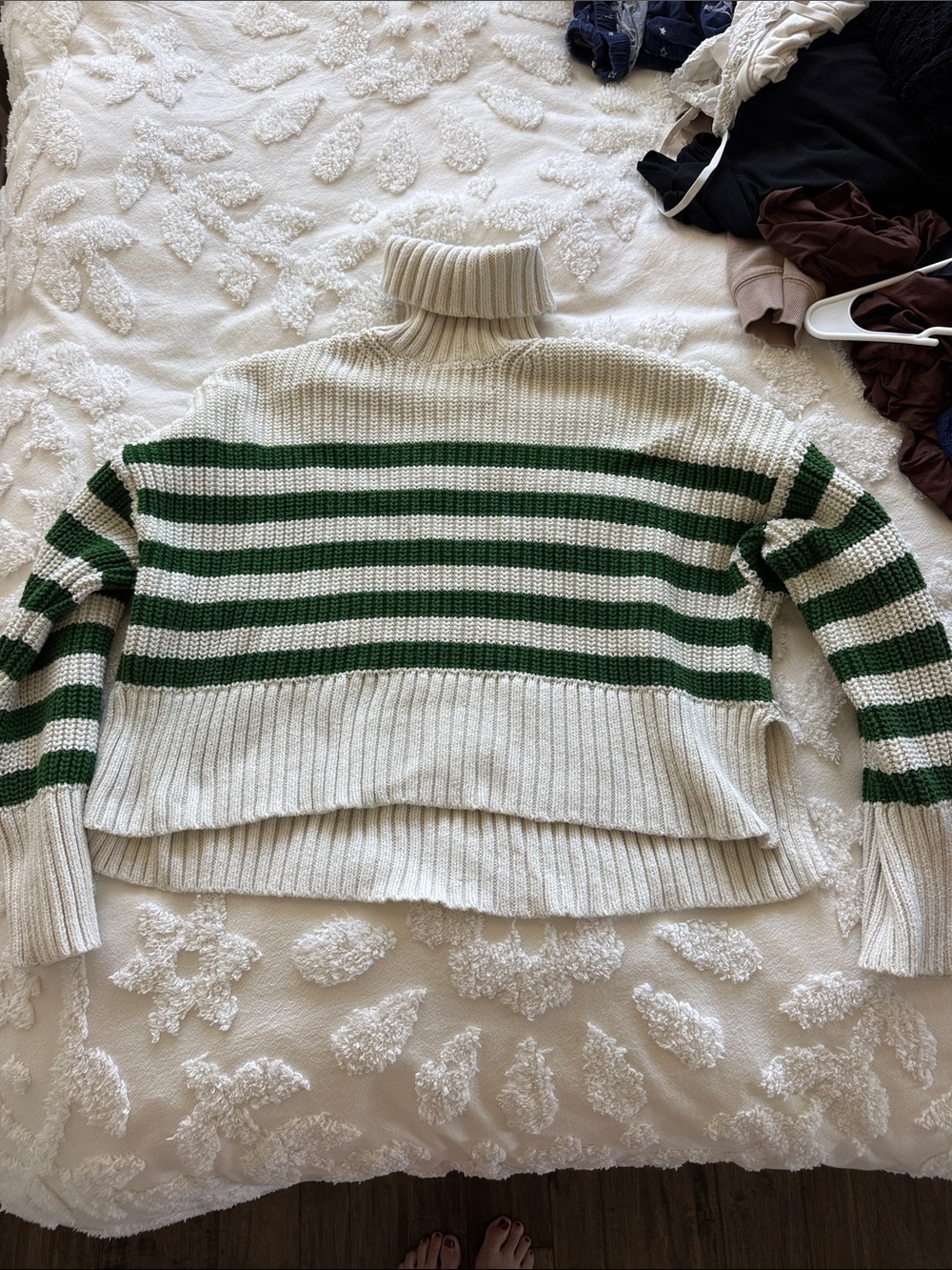 Madewell Cream and Green Striped Turtleneck Sweater